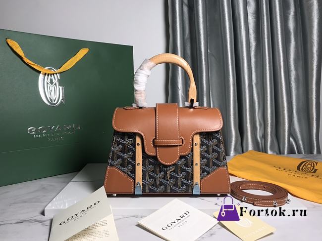 Goyard Saigon Structure Nano Bag Black and Tan Goyardine Silver Hardware 21x14x8.5cm - 1