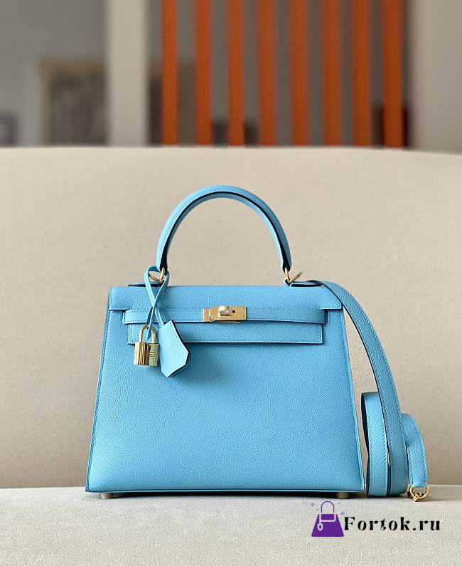 Herme Kelly Epsom Leather Blue Bag 25x17x7cm - 1