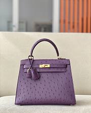 Hermes Kelly Purple Ostrich Exotic Leather Top Handle Shoulder Bag 25x17x7cm - 1
