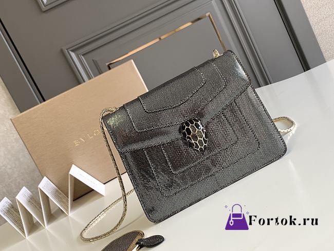 Bvlgari Serpenti Forever Charcoal Gray Texture Snake Leather Inner Lambskin 20x4.5x15cm - 1