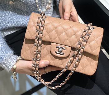 Chanel Classic Flap Medium Beige Bag Silver Hardware 25cm 