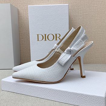 Dior J'Adior Slingback Pumps In White Cotton Embroidery