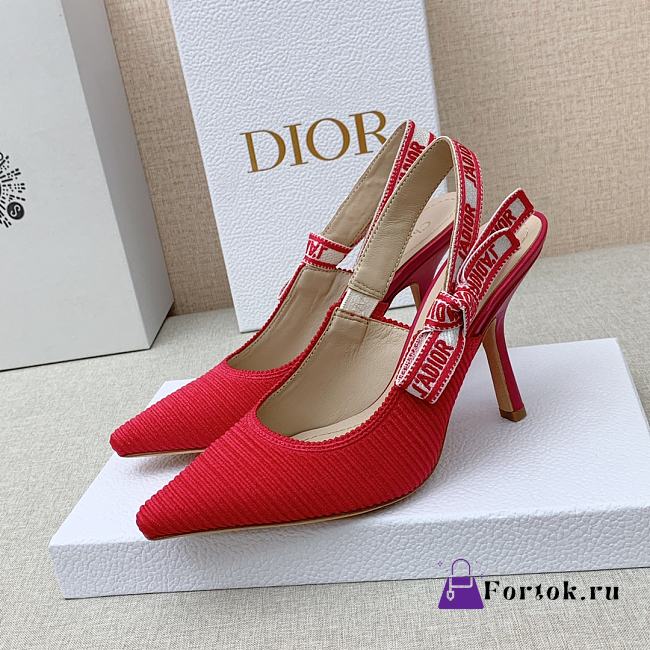Dior J'Adior Slingback Pumps In Red Cotton Embroidery - 1
