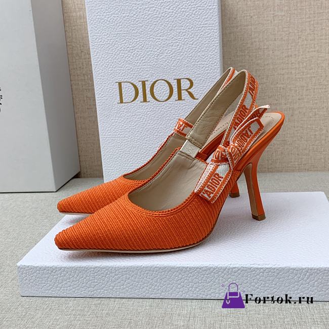 Dior J'Adior Slingback Pumps In Orange Cotton Embroidery - 1