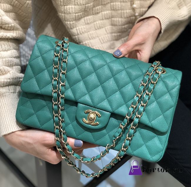 Chanel Classic Flap Medium Green Bag Gold Hardware 25cm - 1