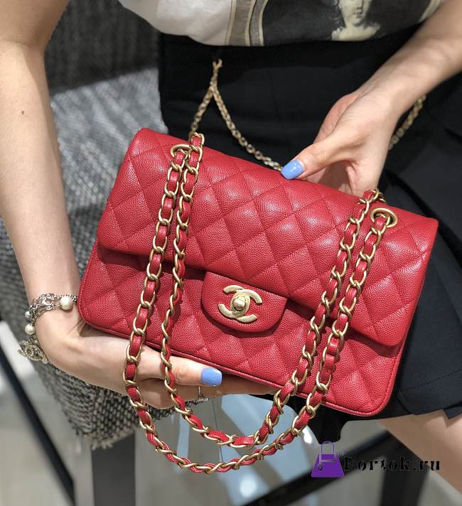 Chanel Classic Flap Red Bag Gold Hardware 23cm - 1