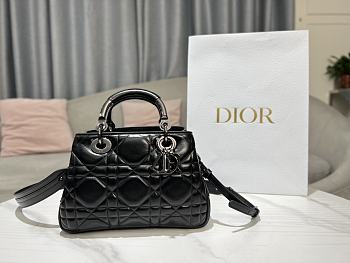 Dior Lady Black Calfskin Leather Bag 24x18x10cm