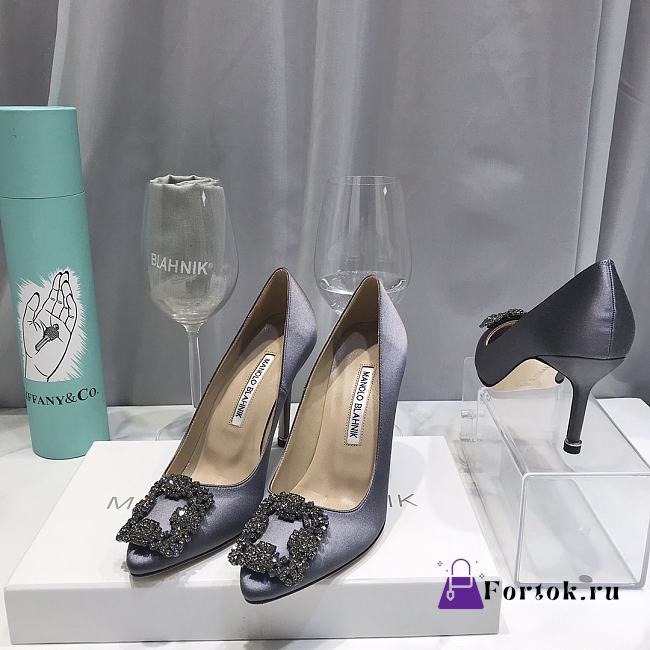 Manolo Blahnik Grey High Heels Diamond Buckle - 1