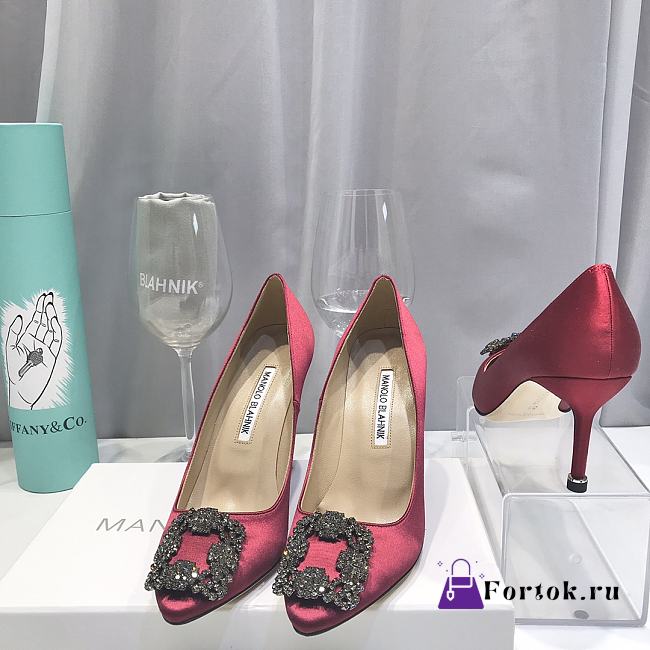 Manolo Blahnik Red High Heels Diamond Buckle - 1