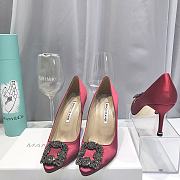 Manolo Blahnik Red High Heels Diamond Buckle - 1