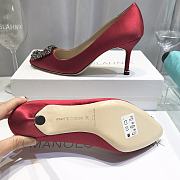 Manolo Blahnik Red High Heels Diamond Buckle - 5