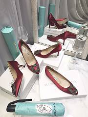 Manolo Blahnik Red High Heels Diamond Buckle - 3