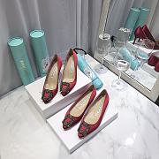Manolo Blahnik Red High Heels Diamond Buckle - 2