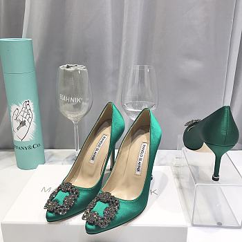 Manolo Blahnik Green High Heels Diamond Buckle