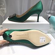 Manolo Blahnik Green High Heels Diamond Buckle - 6