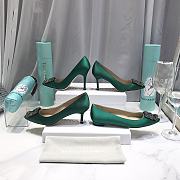 Manolo Blahnik Green High Heels Diamond Buckle - 4