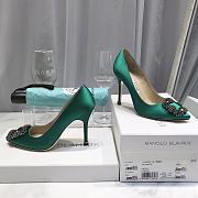 Manolo Blahnik Green High Heels Diamond Buckle - 3