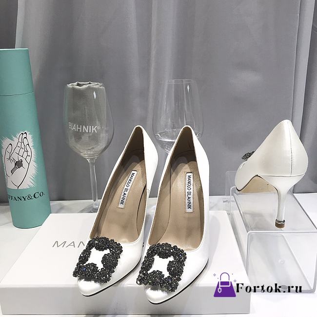 Manolo Blahnik White High Heels Diamond Buckle - 1
