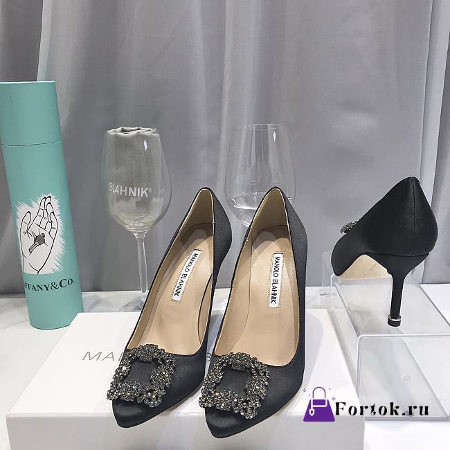 Manolo Blahnik Black High Heels Diamond Buckle - 1
