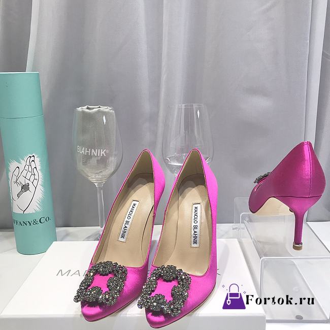 Manolo Blahnik Pink High Heels Diamond Buckle - 1