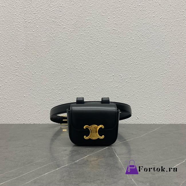 Celine Belt Bag Triomphe Belt In Shiny Calfskin Black 11x8x4cm - 1
