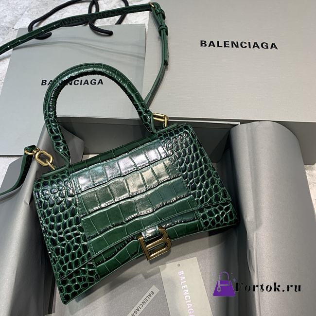 Balenciaga Hourglass Embossed Tote Bag in Green 23x10x14cm - 1