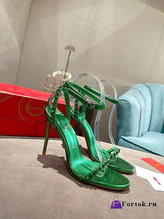 Christian Louboutin So Me 100 Spinach Green Ankle Strap Sandal Heels - 1