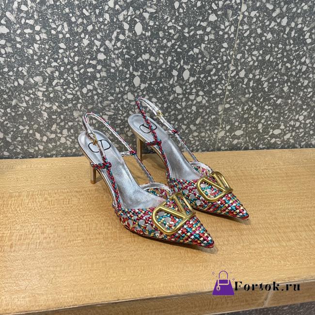 Valentino Garavani V Logo Woven Leather Slingback Pumps in Multicolor - 1
