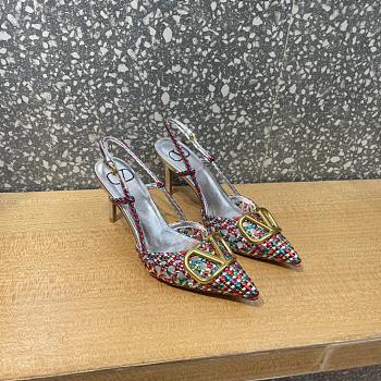 Valentino Garavani V Logo Woven Leather Slingback Pumps in Multicolor