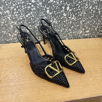 Valentino Garavani V Logo Woven Leather Slingback Pumps in Black