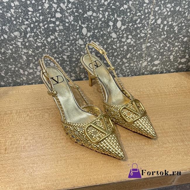 Valentino Garavani V Logo Woven Leather Slingback Pumps in Brown - 1