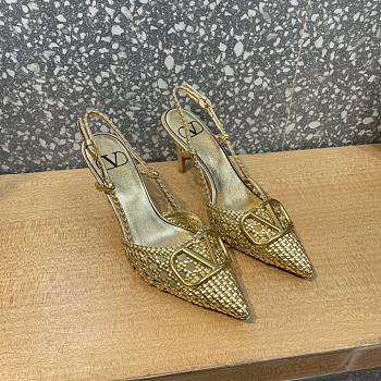 Valentino Garavani V Logo Woven Leather Slingback Pumps in Brown