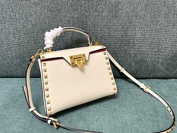 Valentino Garavani Small Rockstud Alcove Top-Handle Bag in White 22x17x9cm