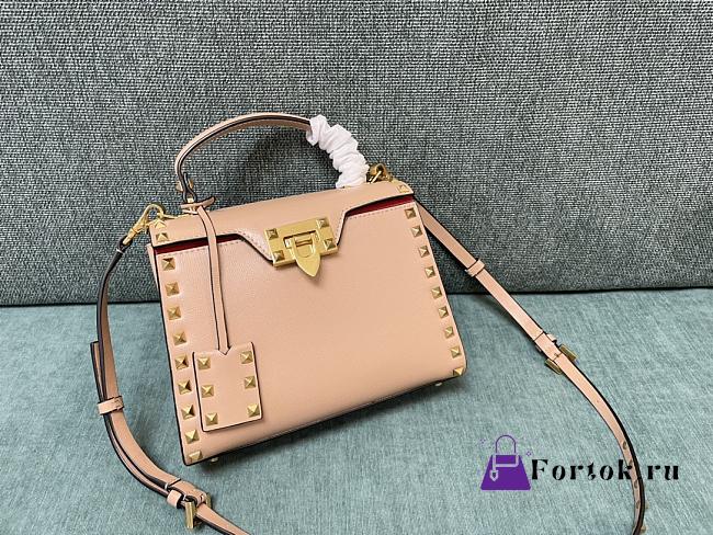 Valentino Garavani Small Rockstud Alcove Top-Handle Bag in Beige 22x17x9cm - 1