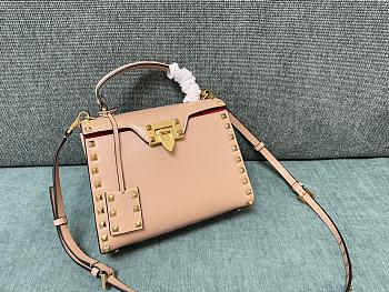 Valentino Garavani Small Rockstud Alcove Top-Handle Bag in Beige 22x17x9cm