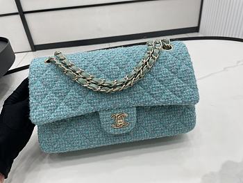 Chanel Wool Tweed Quilted Rectangular Flap Turquoise Light Blue 25cm