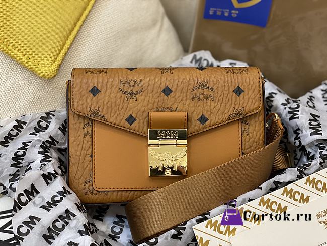 MCM SS Millie Visetos Bag in Brown 13x20x5cm - 1