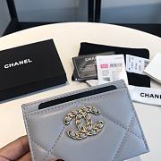 Chanel 19 Shiny Goatskin Quilted Card Holder Grey 7.5x11cm - 3