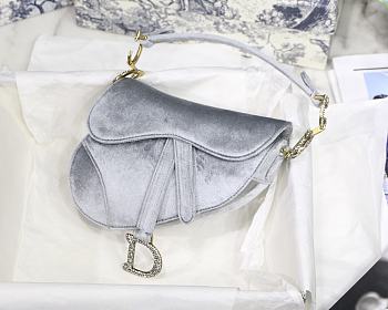 Dior Grey Velvet Saddle Bag With Crystal 19.5x16x6.5cm