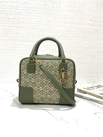 Loewe Amazona Green Bag in Anagram Jacquard and Calfskin 20x11x18cm