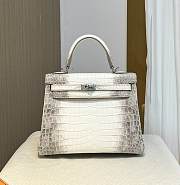 Hermes Kelly Crocodile Leather White Bag Silver Buckle 25cm - 1