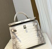 Hermes Kelly Crocodile Leather White Bag Silver Buckle 25cm - 6