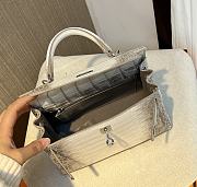 Hermes Kelly Crocodile Leather White Bag Silver Buckle 25cm - 3