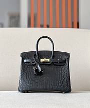 Hermes Birkin Crocodile Leather Black Bag Gold Buckle 25x20x13cm - 1