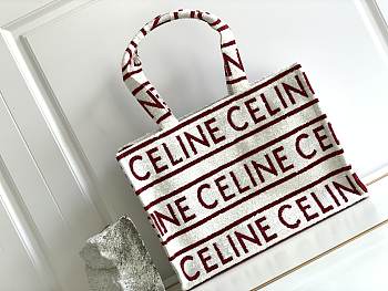 Celine Cabas Thais In Textile With All-over White/Red Bag 41x28x17cm