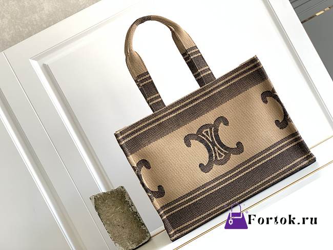Celine Cabas Thais In Textile With Triomphe And Calfskin Bag 41x28x17cm - 1