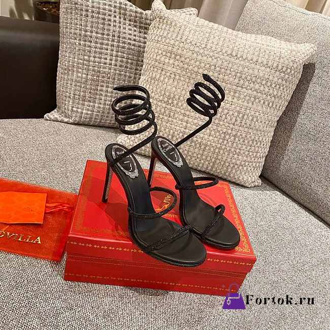 RENE Cleo Embellished Black Leather Sandals - 1