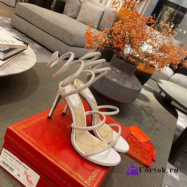 RENE Cleo Embellished White Leather Sandals - 1