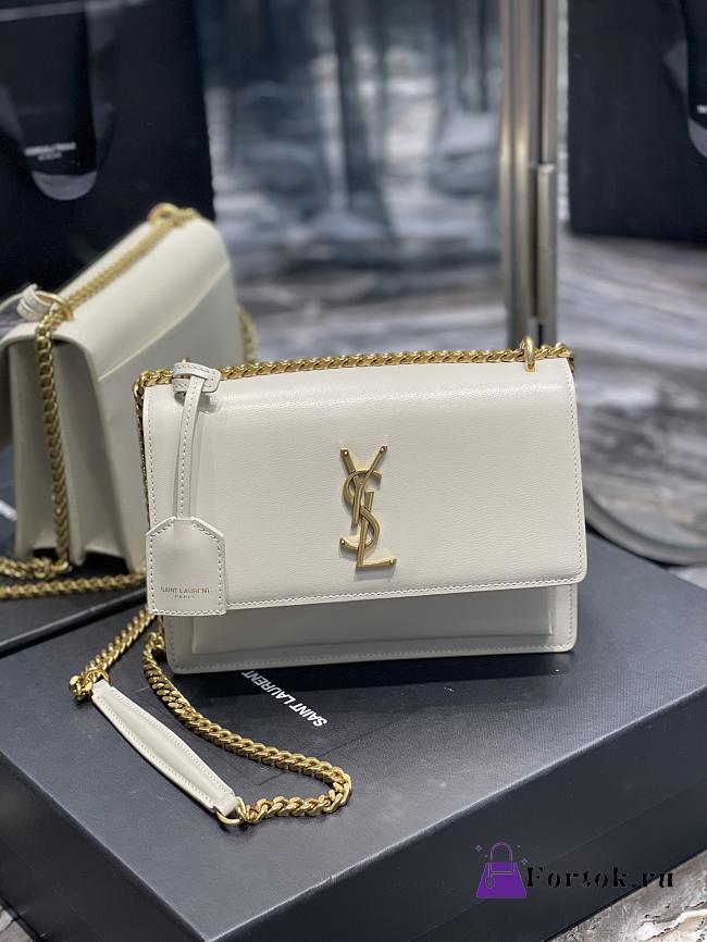 Saint Laurent Sunset Medium Leather Shoulder Bag in White Gold Hardware 22cm - 1