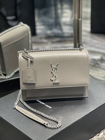 Saint Laurent Sunset Medium Leather Shoulder Bag in Beige Silver Hardware 22cm